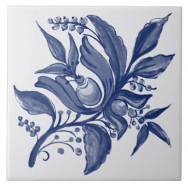 Floral Botanical Blue White Folk Design Tegeltje
