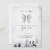 Floral Botanical Bow Winter Snow Girl Baby shower Kaart (Voorkant)