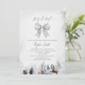 Floral Botanical Bow Winter Snow Girl Baby shower Kaart (Staand voorkant)