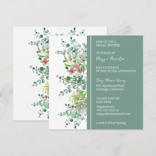 Floral Botanical Bridal Shower Invitation Kaart (Voorkant / Achterkant)