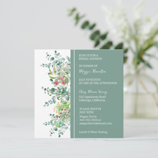 Floral Botanical Bridal Shower Invitation Kaart (Staand voorkant)