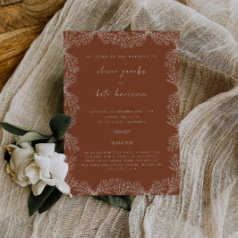 Floral Botanical Burnt Oranje & Terracotta Wedding Kaart