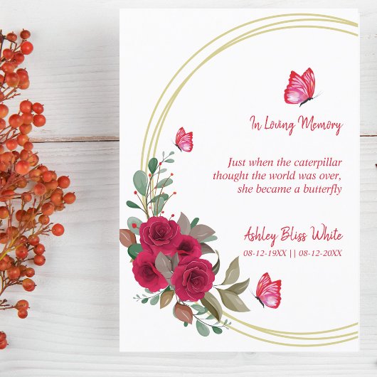 Floral Botanical Butterflies Funeral Beste Kaart