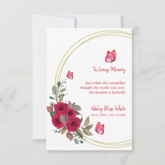 Floral Botanical Butterflies Funeral Beste Kaart (Voorkant)