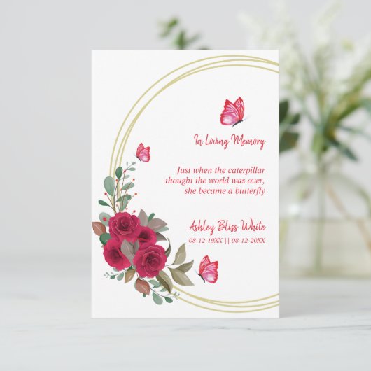 Floral Botanical Butterflies Funeral Beste Kaart (Staand voorkant)