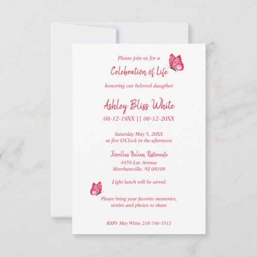 Floral Botanical Butterflies Funeral Beste Kaart (Achterkant)