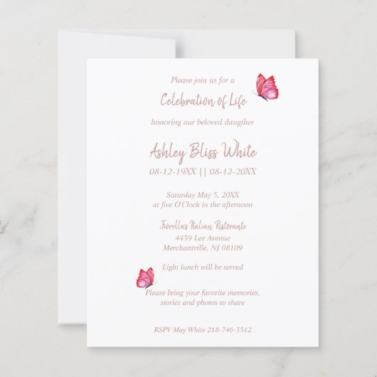 Floral Botanical Butterflies Memorial Dear Ones (Achterkant)