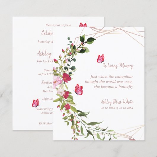 Floral Botanical Butterflies Memorial Dear Ones (Voorkant / Achterkant)