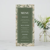  Floral Botanical Dark Green Cream Wedding Menu (Staand voorkant)