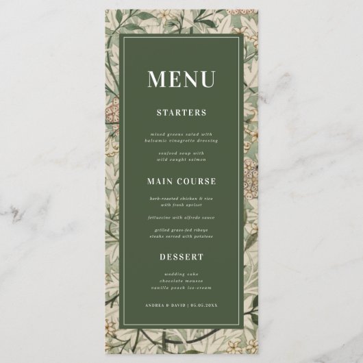  Floral Botanical Dark Green Cream Wedding Menu (Voorkant)