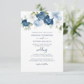Floral Botanical Dusty Blue Greenery Wedding Kaart (Staand voorkant)