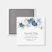 Floral Botanical Dusty Blue Save the Date Keepslag Magneet (Voorkant / Achterkant)