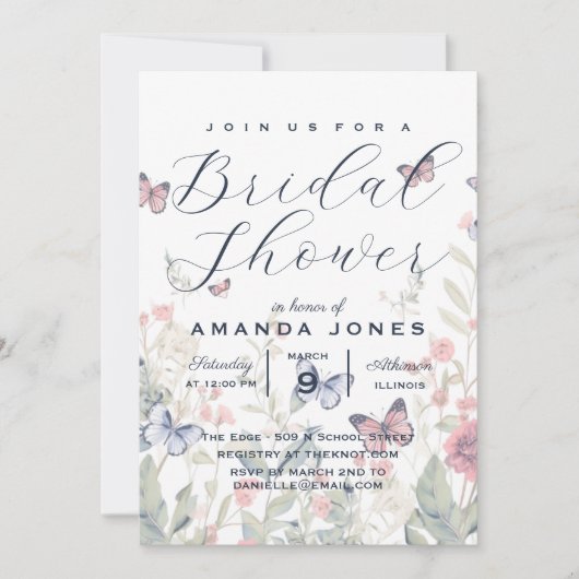 Floral Botanical Elegant Boho Butterfly Bridal Kaart (Voorkant)