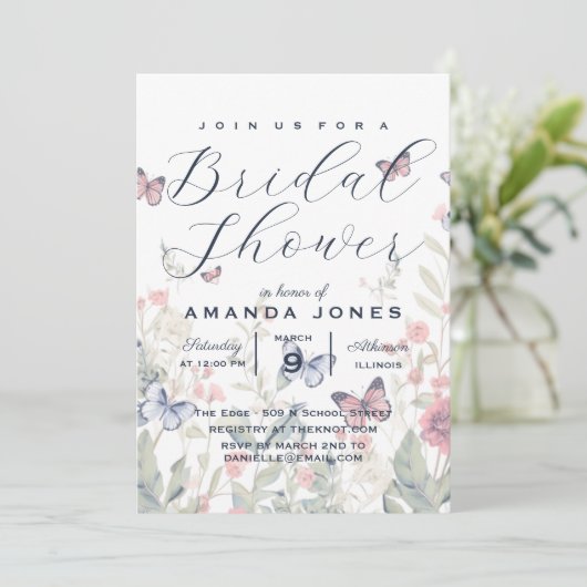 Floral Botanical Elegant Boho Butterfly Bridal Kaart (Staand voorkant)