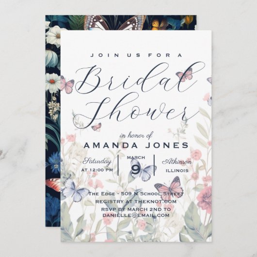 Floral Botanical Elegant Boho Butterfly Bridal Kaart (Voorkant / Achterkant)