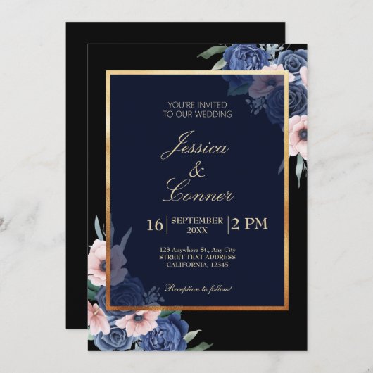 Floral botanical Elegant bruiloft Kaart (Voorkant / Achterkant)