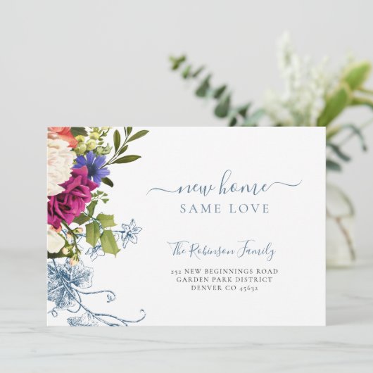 Floral botanical elegant script dat beweegt aankondiging (Staand voorkant)