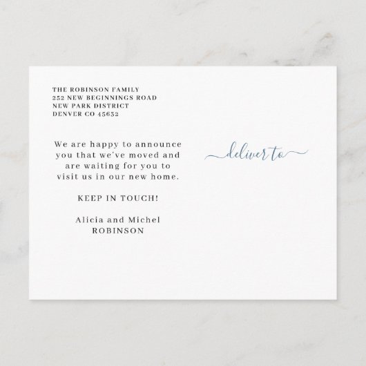 Floral botanical elegant script dat beweegt aankondigingskaart (Achterkant)