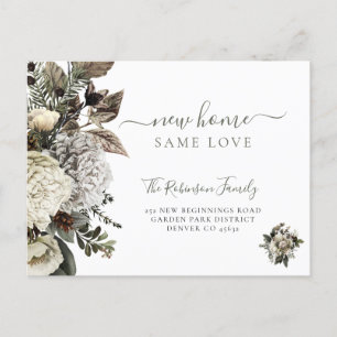 Floral botanical elegant script dat beweegt aankondigingskaart