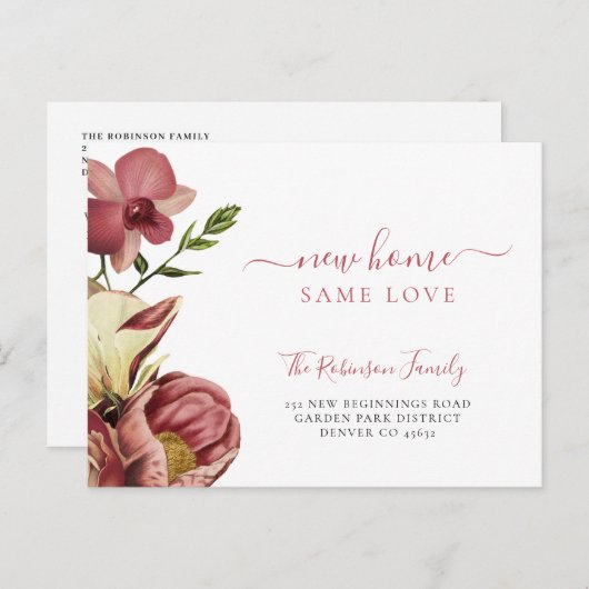 Floral botanical elegant script dat beweegt aankondigingskaart (Voorkant / Achterkant)