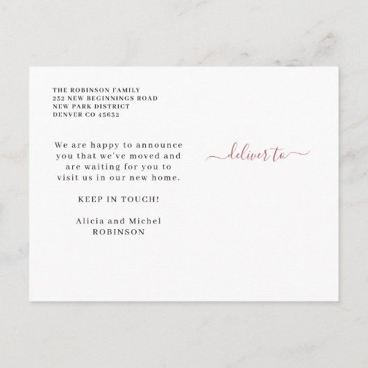 Floral botanical elegant script dat beweegt aankondigingskaart (Achterkant)