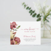 Floral botanical elegant script dat beweegt aankondigingskaart (Staand voorkant)