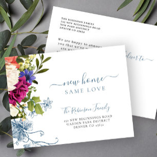 Floral botanical elegant script dat beweegt aankondigingskaart