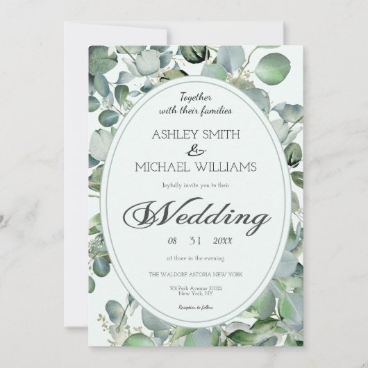 Floral Botanical Eucalyptus Greenery Wedding Kaart (Voorkant)