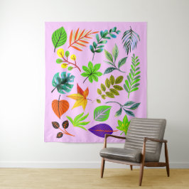 Floral Botanical Garden - Moderne bladeren op roze Wandkleed