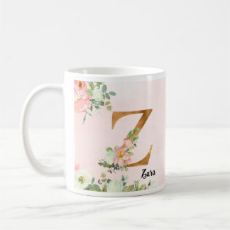 Floral Botanical Gold Initial Letter Z Coffee Mug Koffiemok