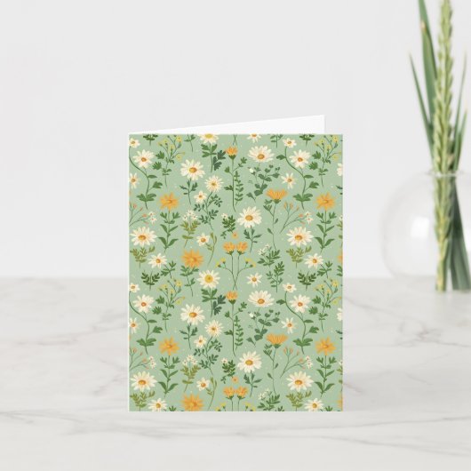 Floral Botanical Green And Yellow Flower Pattern. Feestdagen Kaart (Voorkant)