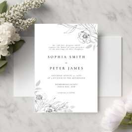 Floral Botanical Illustration Wedding Invitation Kaart