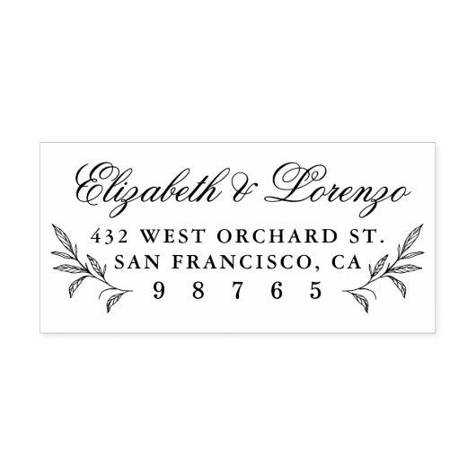 Floral Botanical Leaves Bruiloft Retouradres Rubberstempel (Afrduk)