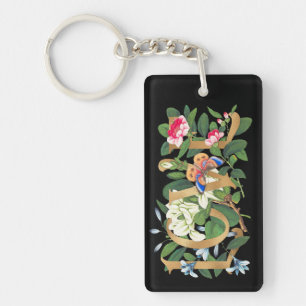 Floral Botanical Love Gold Foil Elegant Black Sleutelhanger
