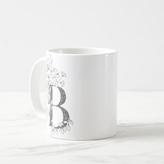 Floral Botanical Monogram | Aangepaste tekst Elega Koffiemok (Voorkant links)
