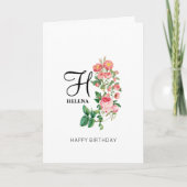 Floral Botanical Monogram Birthday Kaart (Voorkant)