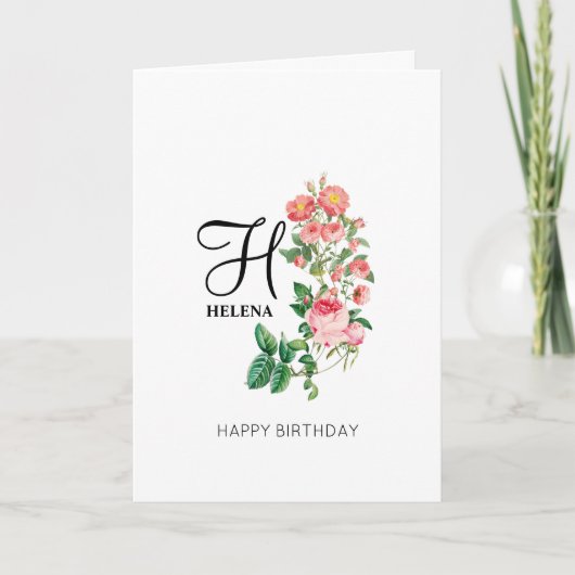 Floral Botanical Monogram Birthday Kaart (Voorkant)