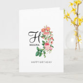 Floral Botanical Monogram Birthday Kaart (Gele Bloem)