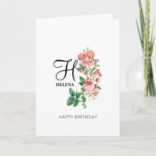  Floral Botanical Monogram Birthday Kaart