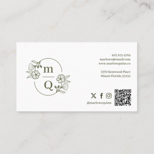 Floral Botanical Monogram Crest Logo Brand Foto Visitekaartje (Achterkant)