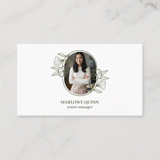 Floral Botanical Monogram Crest Logo Brand Foto Visitekaartje (Voorkant)