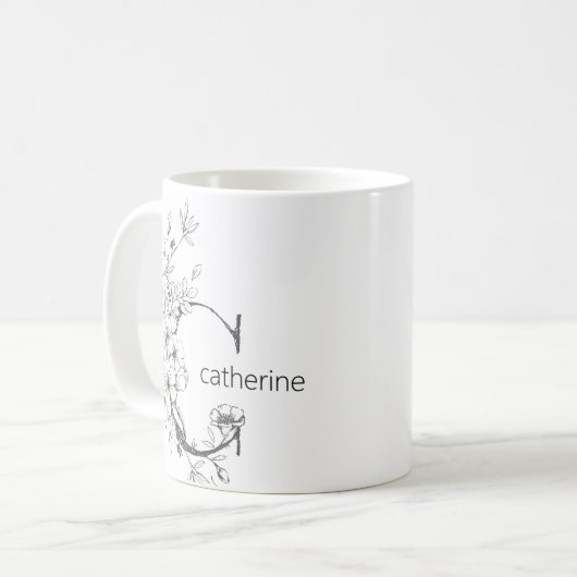 Floral Botanical Monogram | Elegant voor aangepast Koffiemok (Voorkant links)