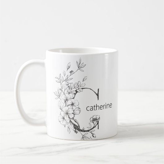 Floral Botanical Monogram | Elegant voor aangepast Koffiemok (Links)