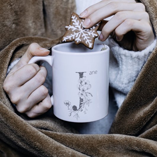 Floral Botanical Monogram | Elegant voor aangepast Koffiemok