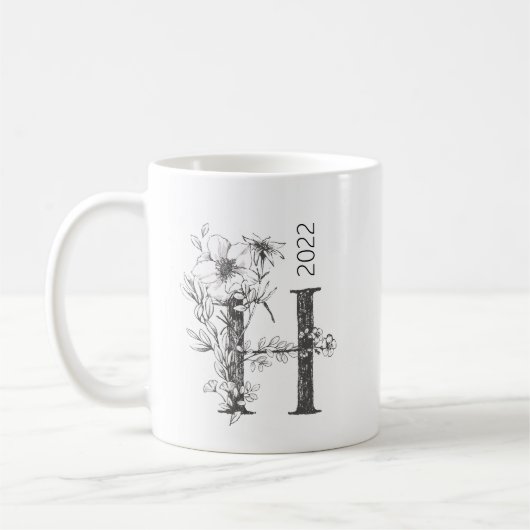 Floral Botanical Monogram | Elegant voor aangepast Koffiemok (Links)