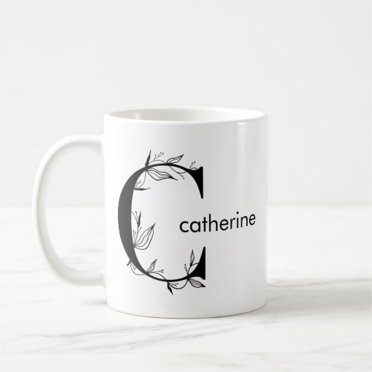 Floral Botanical Monogram | Elegant voor aangepast Koffiemok (Links)