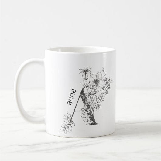 Floral Botanical Monogram | Elegant voor aangepast Koffiemok (Links)