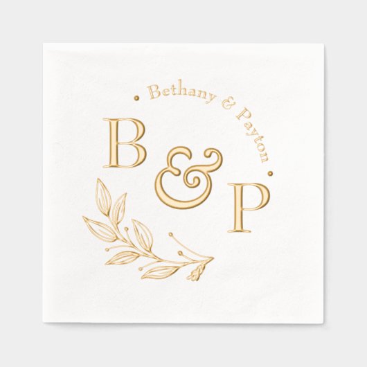Floral Botanical Monogram Gepersonaliseerde bruilo Folie Servetten (Voorkant)