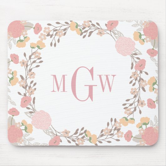 Floral Botanical Monogram Mousepad Muismat (Voorkant)
