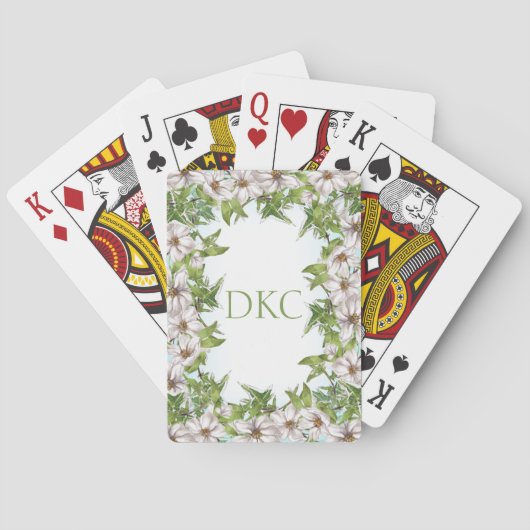 Floral Botanical Monogramed Classic Plays Pokerkaarten (Achterkant)